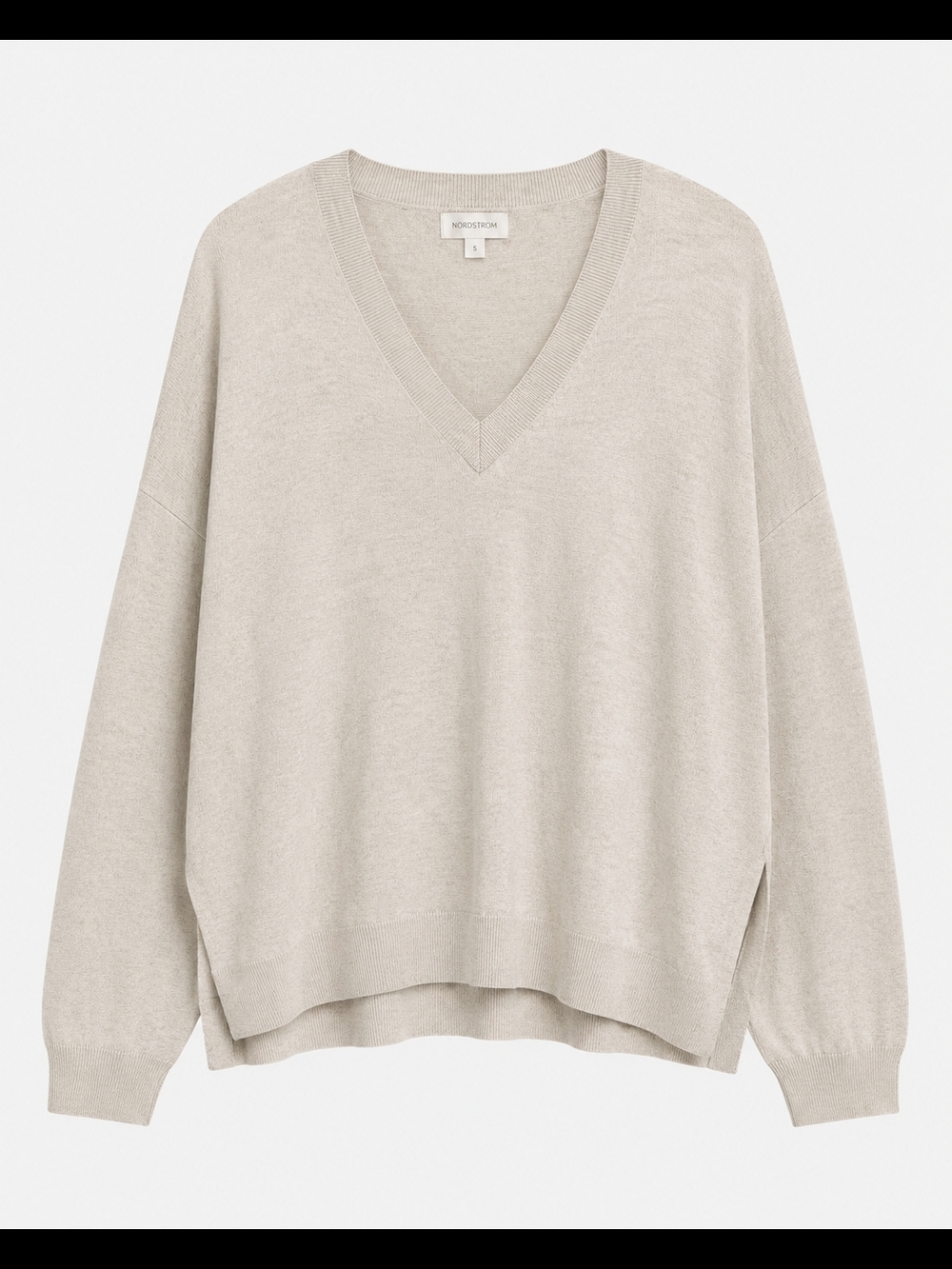 Nordstrom V-Neck Oversized Sweater in Light Beige